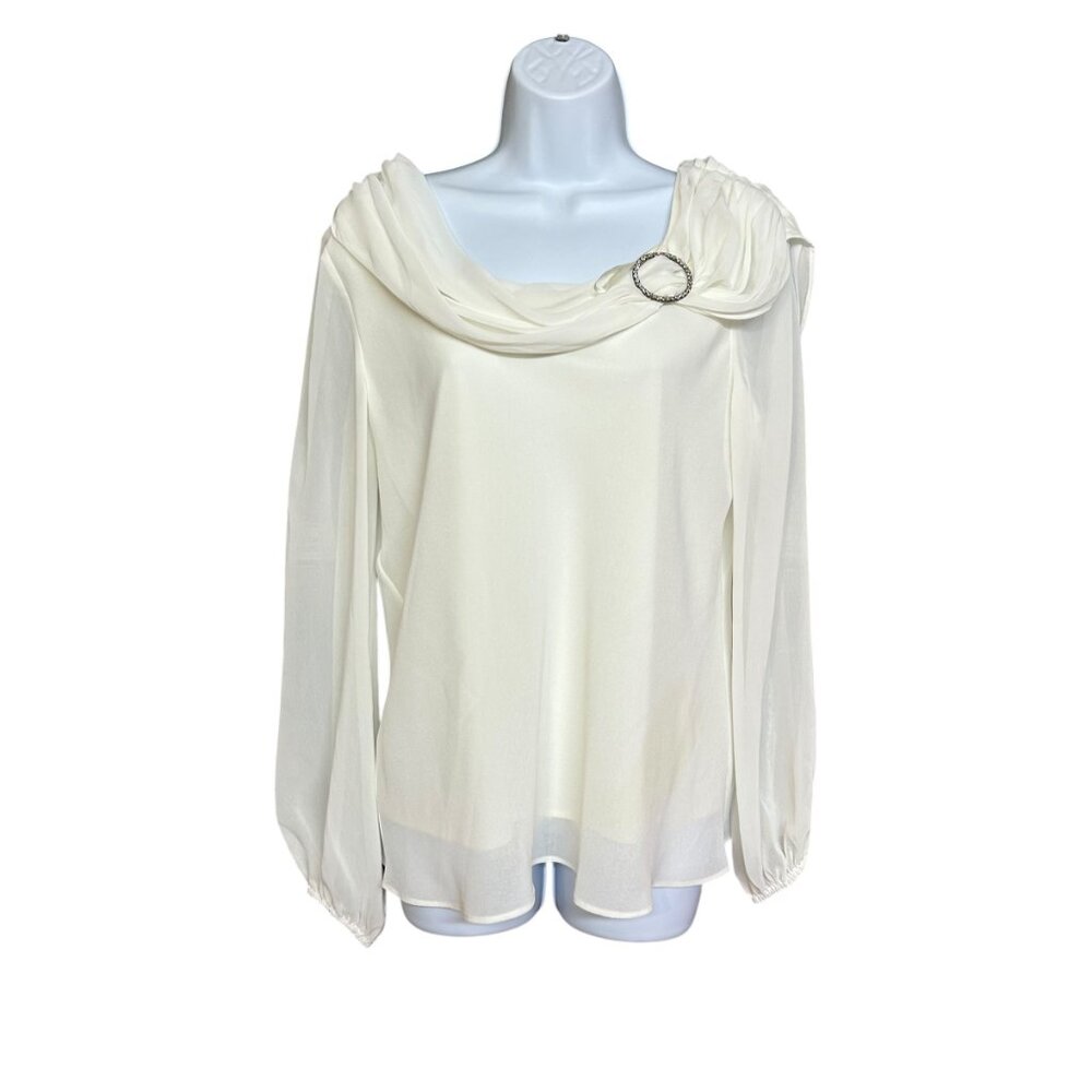 Metaphor Off White Crepe Draped Neck Fancy Blouse Size L